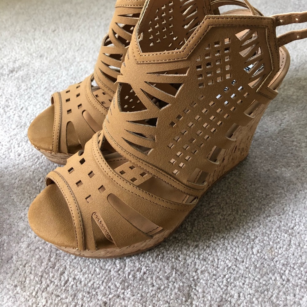 Not Rated Elysian Wedge Cut Out Sandals. Tan Brown